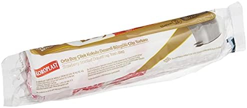 Çilek Kokulu Orta Boy Büzgülü Çöp Poşeti 15'li 55x60 cm, Kolay Bağlanır Kokulu Büzgülü Orta Boy Çöp Torbası, Sızdırmaz, Yırtılmaz, Geri Dönüştürülebilir Atık Torbası, Ekstra Güçlü Çöp Poşeti