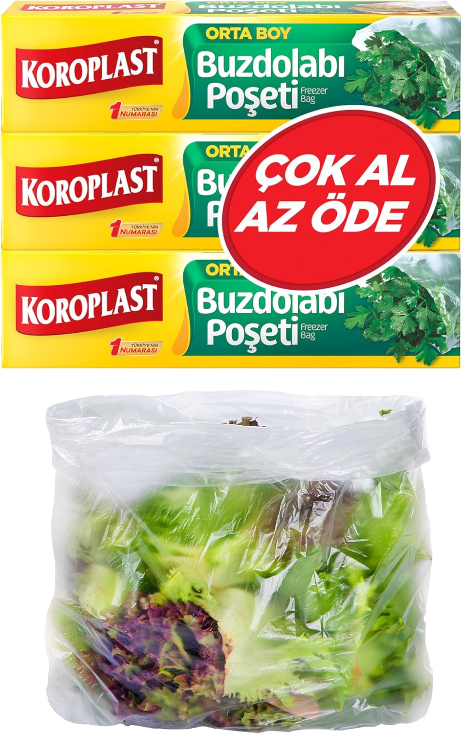 Alternative view of 3'lü Çok Al Az Öde Ekonomik Paket Orta Boy 90'lı Buzdolabı Poşeti, Sızdırmaz & BPA İçermez Gıda Saklama Torbası, Et, Tavuk, Balık, Sebze, Meyve, Çorba, Sos, Peynir, Kuruyemiş, Sandviç