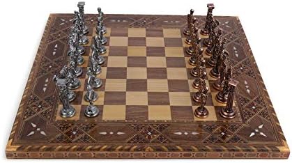 Alternative view of 5 No. İNGİLİZ Antik Bakır Satranç Taşları ve El Yapımı Düz Masif Ahşap Satranç Tahtası