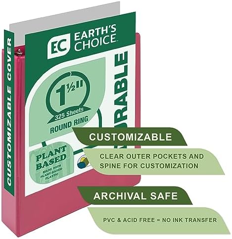 Alternative view of Earth's Choice Biyobazlı Dayanıklı 3 Halkalı Klasör, Moda Şeffaf Görünüm 1,5 İnç Klasör,%25'e Kadar Bitki Bazlı Plastik, Karışık 4'lü Paket