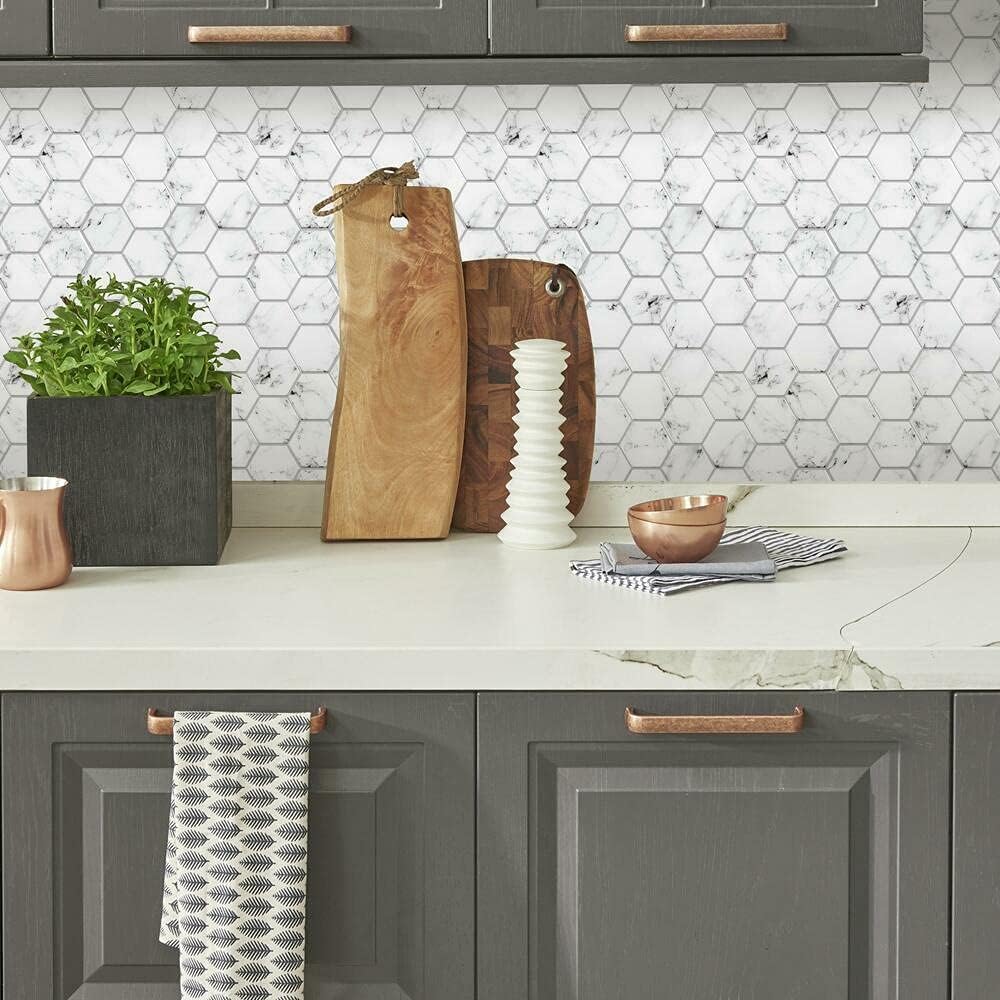 Alternative view of StickTiles TIL4245FLT Beyaz ve Siyah Carrara Mermer Altıgen Soy ve Yapıştır