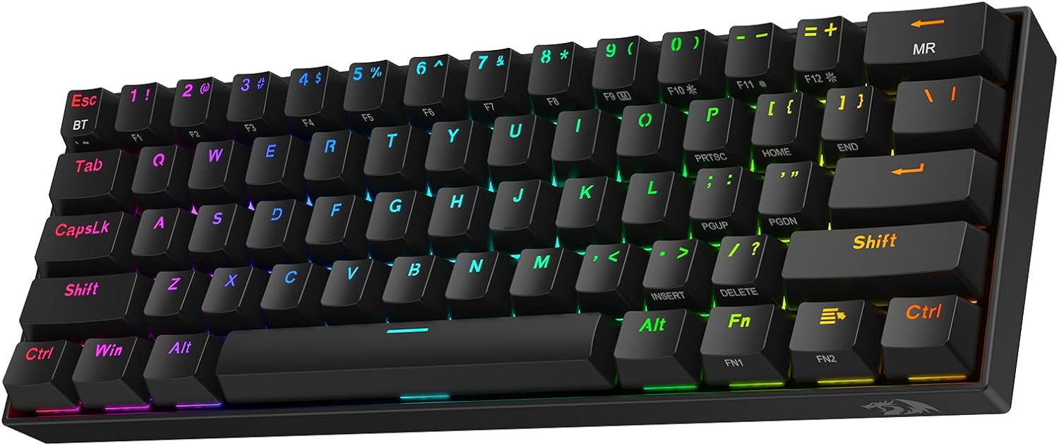Alternative view of Redragon K530 Pro Draconic%60 BT Türkçe Q Klavye/Kablolu / 2,4 GHz Kablosuz Mekanik, 61 Tuş, Hot-Swap Özellikli RGB Oyun Klavyesi, Dokunsal Kahverengi Anahtarlı, Windows/Mac/ için