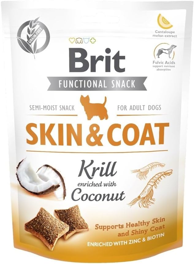 Brit Care Functional Snack, Parlak Tüyler Ve Sağlık Cilt İçin, Tahılsız, Kril Ve Hindistan Cevizli, Fonksiyonel Yetişkin Köpek Ödülü, 150 g