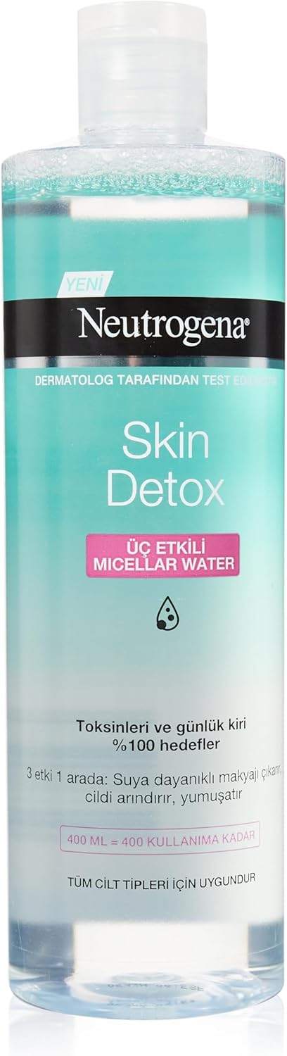 Skin Detox Micellar Water 3'ü 1 Arada Nazik Temizleyici Kir ve Makyaj Temizleme Suyu Yüz Göz Dudak İçin 400 ml