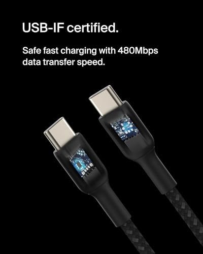 Boost Charge Örgülü USB-C, Hızlı Şarj Cihazı, USB-C Şarj Kablosu, 16, 15, Galaxy S24, S23,, iPad, MacBook, ve Daha Fazlası için Hızlı Şarj, 1 Metre, Siyah