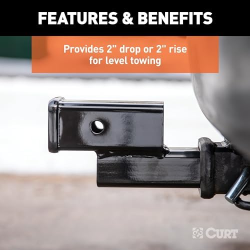 CURT 45797 Treyler Bağlantı Adaptörü, 2 İnç Alıcı, 2 "Bırak veya Yükselme, 7 lbs, Parlak Siyah Toz Boya