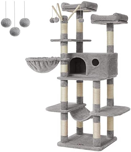 Feandrea Tırmalama Ağacı, XXL Kedi Ağacı, 164 cm, Açık Gri PCT087W01