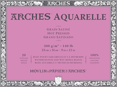 ARCHES Aquarelle%100 saten 300 g blok yapıştırılmış 4 l 23 x 31 20 yaprak doğal beyaz