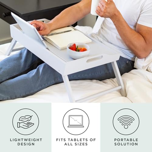 Alternative view of ROSSIE HOME Ekstra Büyük Ahşap Yatak Tepsisi, Telefon Tutuculu Lap Masası - 17,3 inç Dizüstü Bilgisayarlara ve Çoğu Tablete Uyar - Sakinleştirici Gri - Stil No. 78105