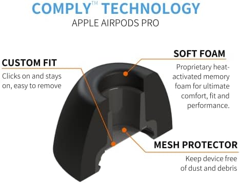 Köpük Kulaklık Uçları, AirPods Pro Generation 1 ve 2 için, Large, Siyah, 3 Çift, Üstün Konfor, Sarsılmaz Uyum, Hafızalı Köpük, Yedek Kulaklık Uçları, ABD’de Üretilmiştir