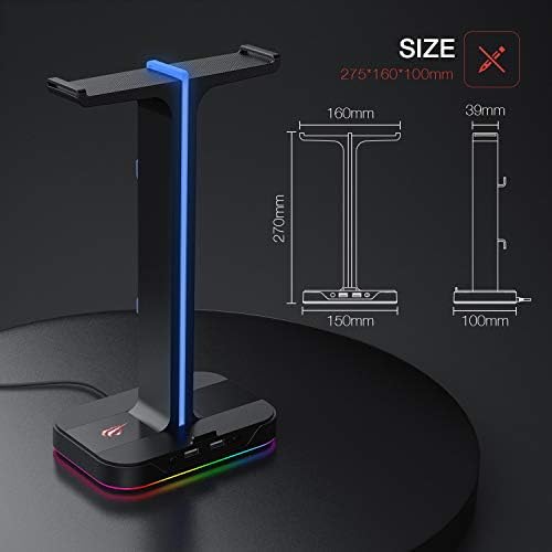 havit çift kulaklık askısı, 2 USB bağlantı noktası, RGB kulaklık tutucu, oyuncular için, PC için, siyah (TH650)