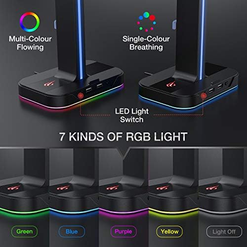 Alternative view of havit çift kulaklık askısı, 2 USB bağlantı noktası, RGB kulaklık tutucu, oyuncular için, PC için, siyah (TH650)