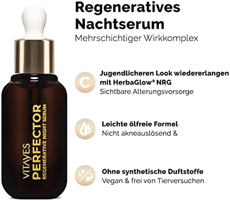 Alternative view of Vitayes Herbaglow NRG ve hiyalüronik asit içeren gece serumu, yüz bakımı için yenileyici etki 30 ml
