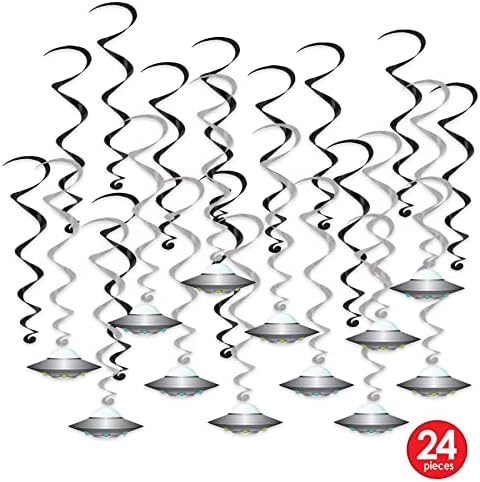 Alternative view of 24 Parça Uçan Tabak Whirls Dış Mekan Süslemeleri Uzaylı Parti Malzemeleri Asılı Spiraller, 44,5 cm - 63,5 cm, Siyah/Gümüş/Beyaz/Mavi/Yeşil