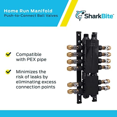 12 Port Run Manifoldu 3/4 İnç MNPT Giriş x 1/2 İnç İtmeli Pirinç Küresel Valf Çıkışları, PM012SB, Siyah
