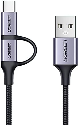 2'si 1 Arada Örgülü Type-C Micro USB Şarj ve Data Kablosu 1 Metre