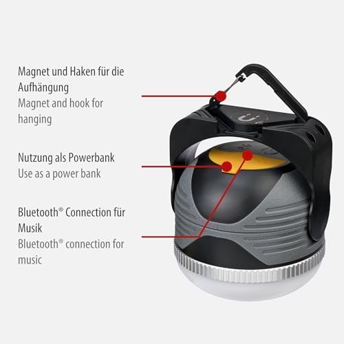 Bluetooth Mıknatıs ve Kancalı 350 Lm Kamp Lambası ve Powerbank