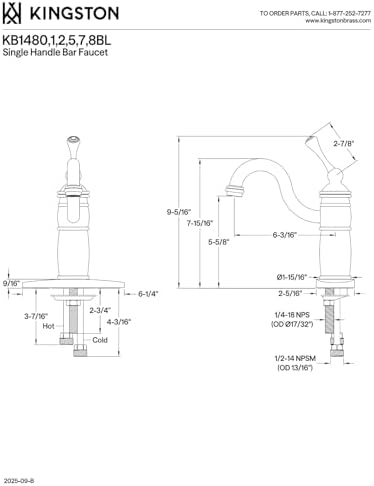 KB1487BL Tek Kollu Monoblok Bar Musluğu, Fırçalanmış Pirinç