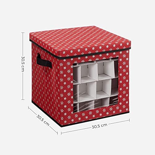saklama kutuları, 3'lü set, katlanır kutular, kutu başına 64 küçük bölme, esnek ayırma duvarları, 30,5 x 30,5 x 30,5 cm, kırmızı, kar tanesi desenli RFB029R01