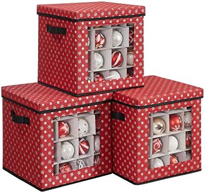 Alternative view of saklama kutuları, 3'lü set, katlanır kutular, kutu başına 64 küçük bölme, esnek ayırma duvarları, 30,5 x 30,5 x 30,5 cm, kırmızı, kar tanesi desenli RFB029R01