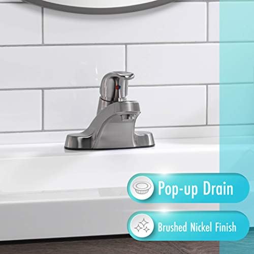 Aqua 30-B410-AV-BN Watersense Sertifikalı Banyo Lavabo Bataryası, Fırçalanmış Nikel Tek Kulp