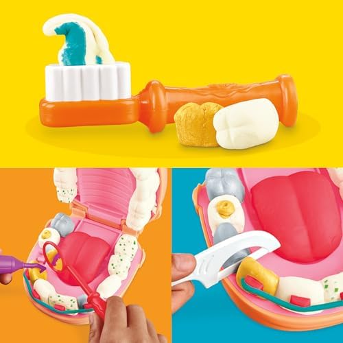Play-Doh Drill 'N Fill Diş Hekimi Oyun Hamuru Seti, 3 Yaş Ve Üzeri Çocuklar İçin, 8 Modelleme Bileşiği Kutusu, Toksik Değildir, Çeşitli Renkleri Mevcuttur