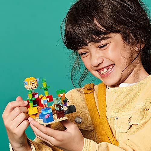 Minecraft Kayalığı 21164-7 Yaş ve Üzeri Oyunları Seven Çocuklar İçin Alex, bir Boğuk ve 2 Güzel Kirpi Balığı İçeren Yaratıcı Oyuncak Yapım Seti (92 Parça)