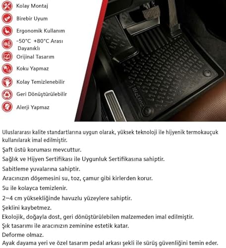 Yaris 2005-2013 Uyumlu 3D Havuzlu Paspas