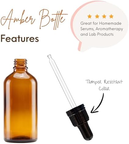 100 ml Cam Damlalıklı Şişeler - 4'lü Paket - Kurcalamaya Dayanıklı Yakalı Cam Pipetler - UV Korumalı, Sızdırmaz Tasarım, Seyahat için İdeal, Doldurulabilir - Aromaterapi, Kendin Yap Güzellik ve