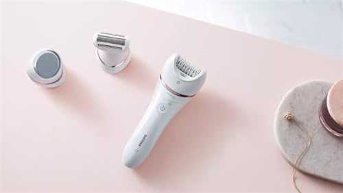 Epilasyon Cihazı, Islak ve Kuru Kablosuz Kullanım, LED Işık, Ekstra Geniş Başlık, Hassas Bölge Başlığı, Pedikür Ayak Törpüsü, 6 Aksesuar Dahil, Beyaz Renk, BRE730/05