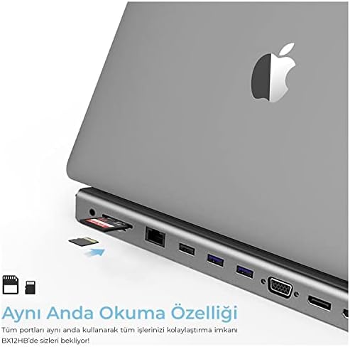 Alternative view of Bix BX12HB 11'i 1 USB C Hub, 4K HDMI, DP, VGA, Görüntü Aktarımı, 100W PD, 3x USB 3.0 Girişi, 1 Gigabit Ethernet, Micro SD/SD Girişi, 3,5 mm. MacBook Pro için MultiPort Bağlantı Noktası.