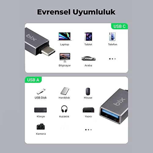 Alternative view of Bix ADP-01 Type-C - USB Adaptör, Type-C Erkek – USB 3.0 Dişi Adaptör MacBook Pro 2021 iMac iPad Mini 6/Pro MacBook Air 2022 ve Diğer Type-C Cihazlarla Uyumlu