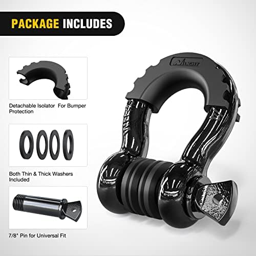 - 90052B 2 Paket 3/4 "D-Ring Kelepçe 4.75 Ton (9500 lbs) Kapasiteli, 7/8" Pin Ağır Hizmet Tipi Off Road Kurtarma Kelepçesi, İzolatörler ve Yıkayıcı Kiti ile Jeep Kamyon Araç için