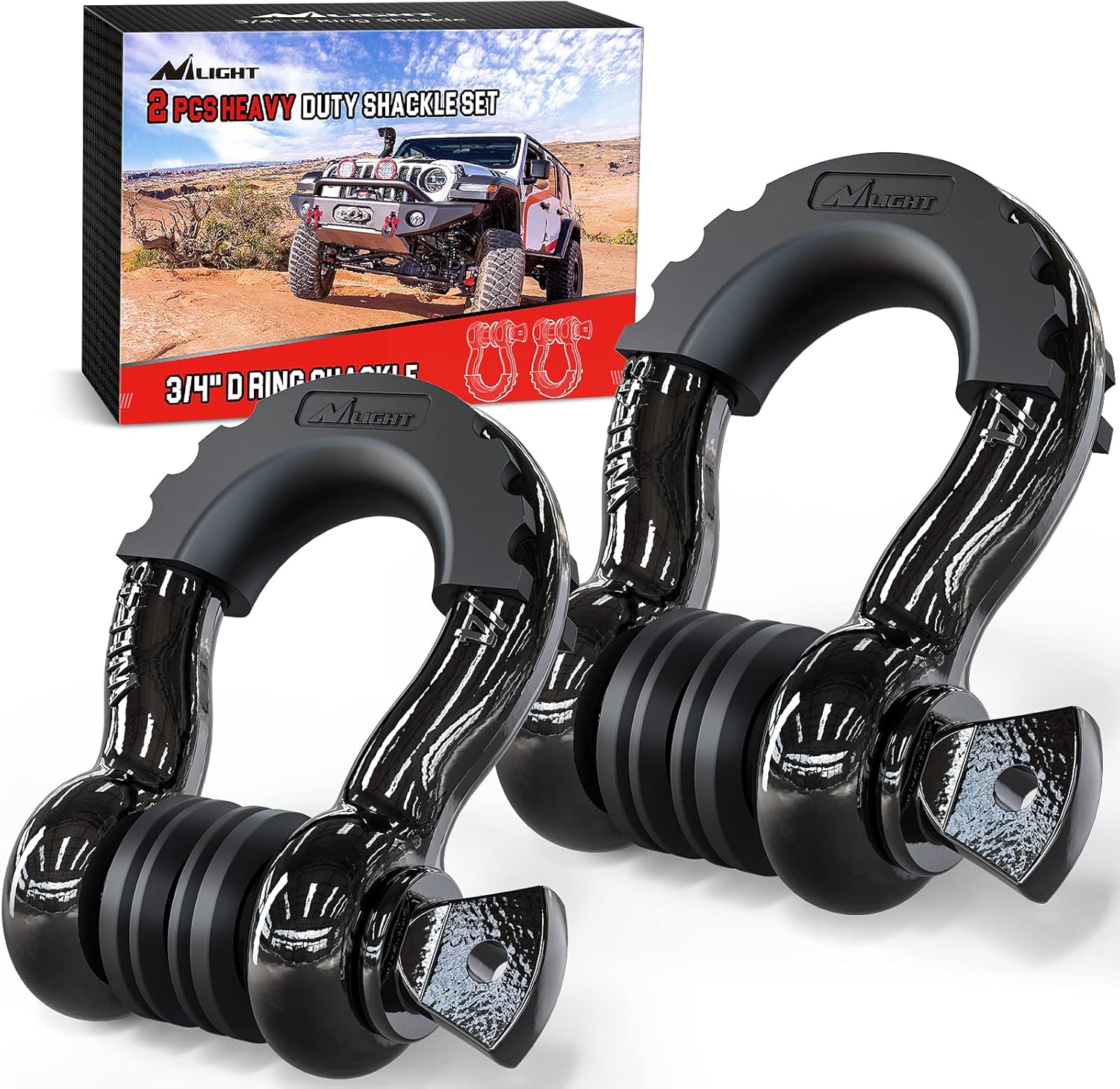 Alternative view of - 90052B 2 Paket 3/4 "D-Ring Kelepçe 4.75 Ton (9500 lbs) Kapasiteli, 7/8" Pin Ağır Hizmet Tipi Off Road Kurtarma Kelepçesi, İzolatörler ve Yıkayıcı Kiti ile Jeep Kamyon Araç için