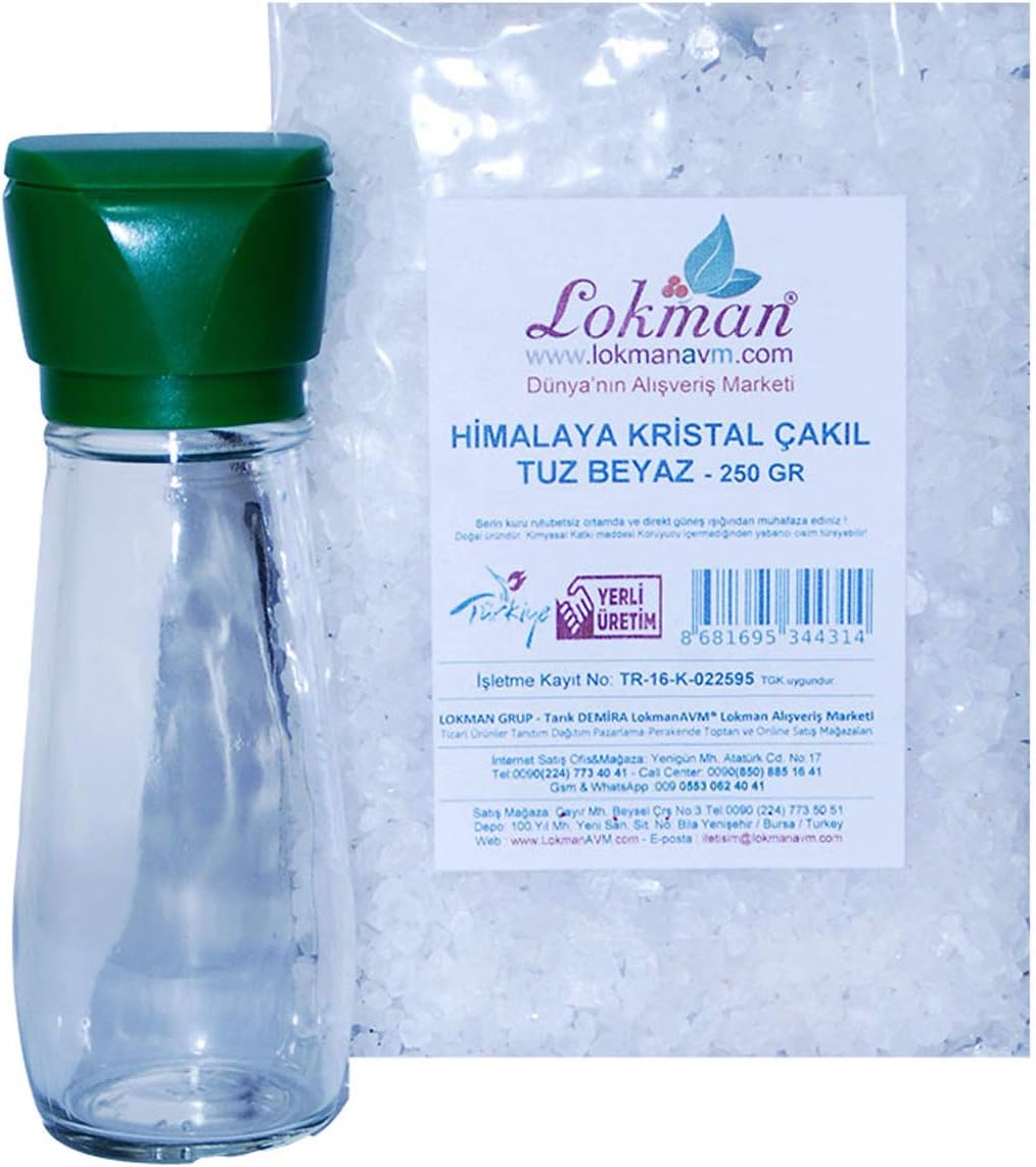 LokmanAVM Tuz Karabiber Değirmeni Yeşil + Himalaya Çakıl Tuz Beyaz 250 Gr