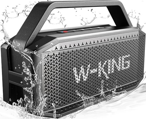W-KING Subwoofer'lı Taşınabilir Yüksek Bluetooth Hoparlörler, 60W Dış Mekan Hoparlörleri Bluetooth Kablosuz Su Geçirmez Hoparlör, Derin Bas/40H/TF/AUX
