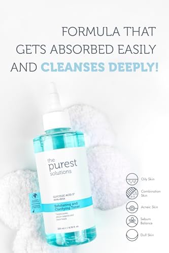 The Purest Solutions, Gözenek ve Siyah Nokta Görünümünü Azaltmaya Yardımcı Arındırıcı Tonik,%5 Glikolik Asit, AHA, BHA, 200 ml