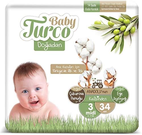 Baby Turco Doğadan 3 Beden Midi Bebek Bezi (1 x 34 Adet)