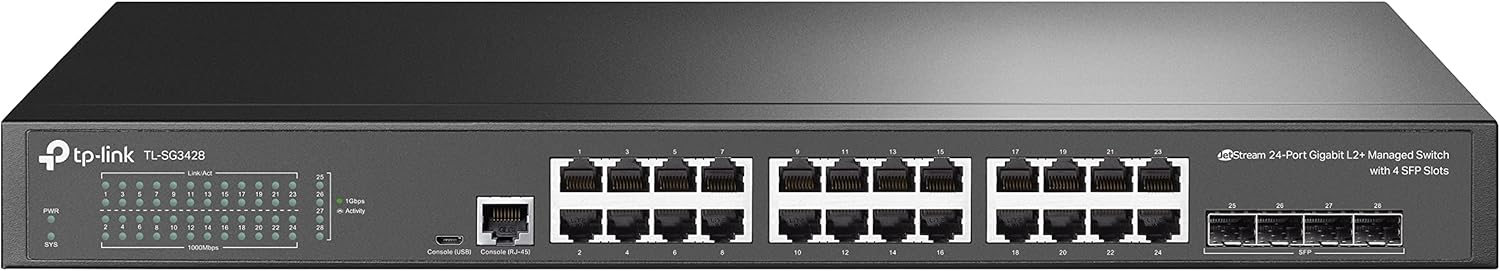 Alternative view of TL-SG3428, JetStream 24-Port Gigabit L2 Managed Switch with 4 SFP Slots