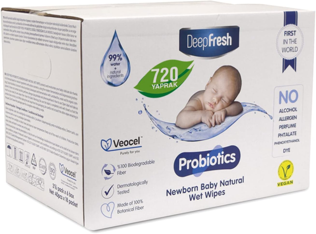 Alternative view of Deep Fresh Probiyotik Alkolsüz Parabensiz Yenidoğan Bebek Islak Mendili 720 Yaprak (18 x 40 Adet)