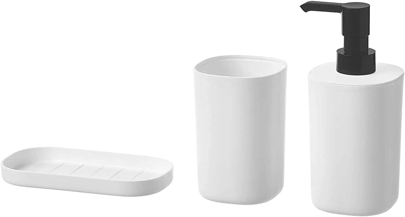ASIA 3 Parça Banyo Aksesuar Setleri, Sabunluk, Diş Fırçası Tutucu ve Tepsi, Beyaz