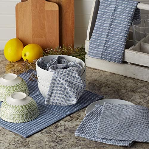 DII Kitchen Karışık Bulaşık Bezi Seti, 12x12, Taş Yıkama Mavisi, 5 Adet