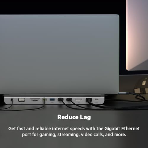 Alternative view of USB-C Hub, 11'i 1 arada Çoklu Bağlantı Noktalı Adaptör Yuvası, 4K HDMI, DisplayPort, VGA, USB-C ve 100W, Bağlı Cihazdan Şarj Etmek İçin, 3x USB A, Gigabit Ethernet, SD, MicroSD, 3,5 mm Jak