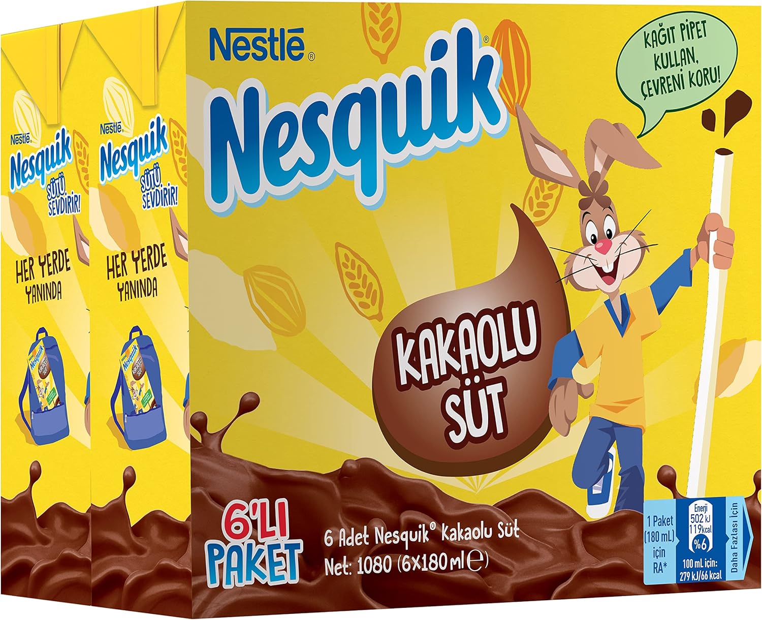 Nesquik Kakaolu Süt 6'lı Paket (6 x 180 ml)