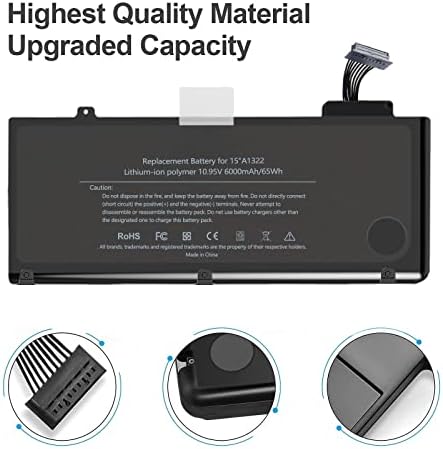 A1322 A1278 Batarya MacBook Pro 13 inç için [2012 2010 2009 Başı 2011 Sonu 2011 Sürümü] MB990LL / A MC700LL / A MD313LL / A Yedek Piller 【10.95V/65Wh/6000mAh】