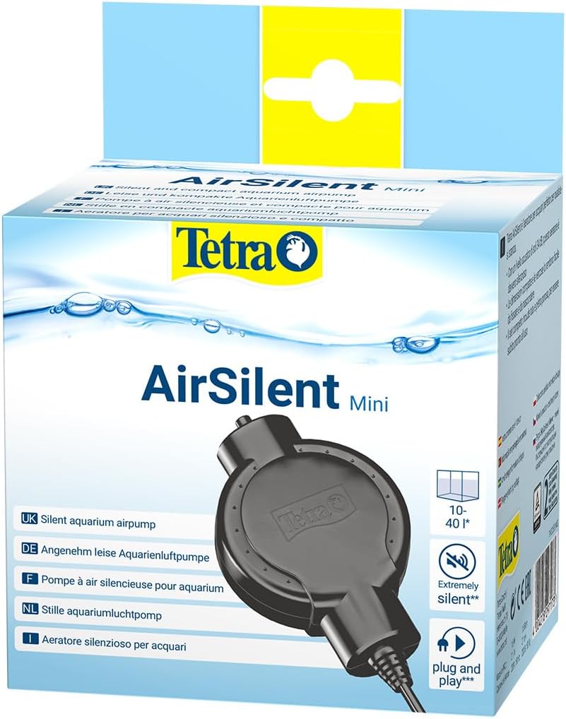 AirSilent – sessiz akvaryum hava pompası, komple set, kaçma taşı dahil, akvaryumu güvenilir bir şekilde oksijenle besler, 10 – 80 l akvaryum için çeşitli boyutlarda
