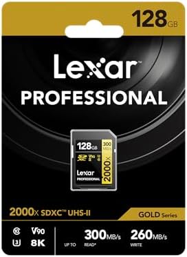 128GB Professional 2000x SDHC UHS-II cards, up to 300MB/s read 260MB/s write C10 V90 U3