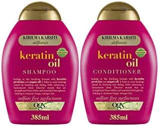 ogx keratin oil kırılma karşıtı sülfatsız 385 ml şampuan + 385 ml saç kremi 2'li set