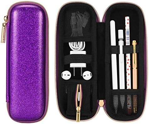 Comfyable Pencil için Kalem Tutucu Kalem Kutusu, Kalem Aksesuarları Elastik Kayış Kol Koruyucu Taşıma Çantası USB Kablosu AirPods File Cepli AirPods, Mor Glitter