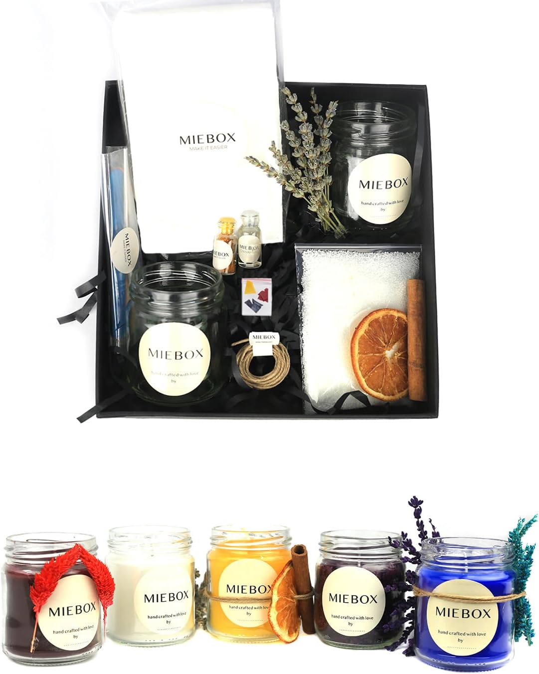 miebox make it easier Mum Kitleri - Aromaterapi Mum Yapım Seti - Kendin Yap Mum Malzemeleri (Aromaterapi Parafin Mum Kiti, DIY Candle Making Kit)